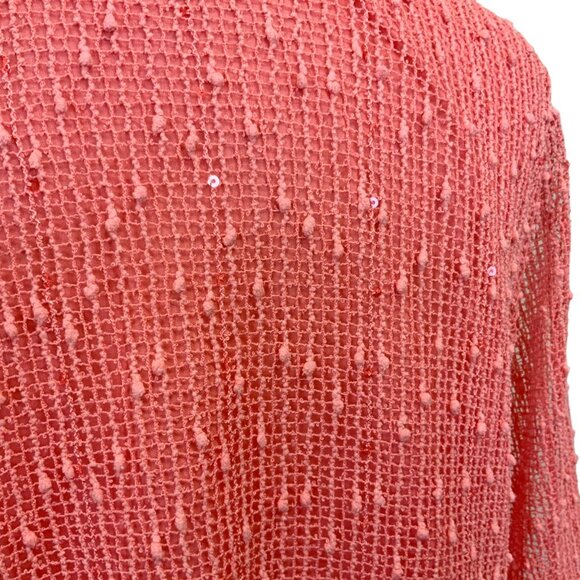 Lulu B Sequin Open Knit Lined Asymmetrical Top In Coral Size XL Faerie Lagenlook - Picture 6 of 9